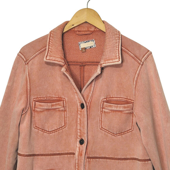 Pilcro Anthropologie Utility Shirt Jacket Retro Vintage Wash Button Up Red M - Picture 3 of 16